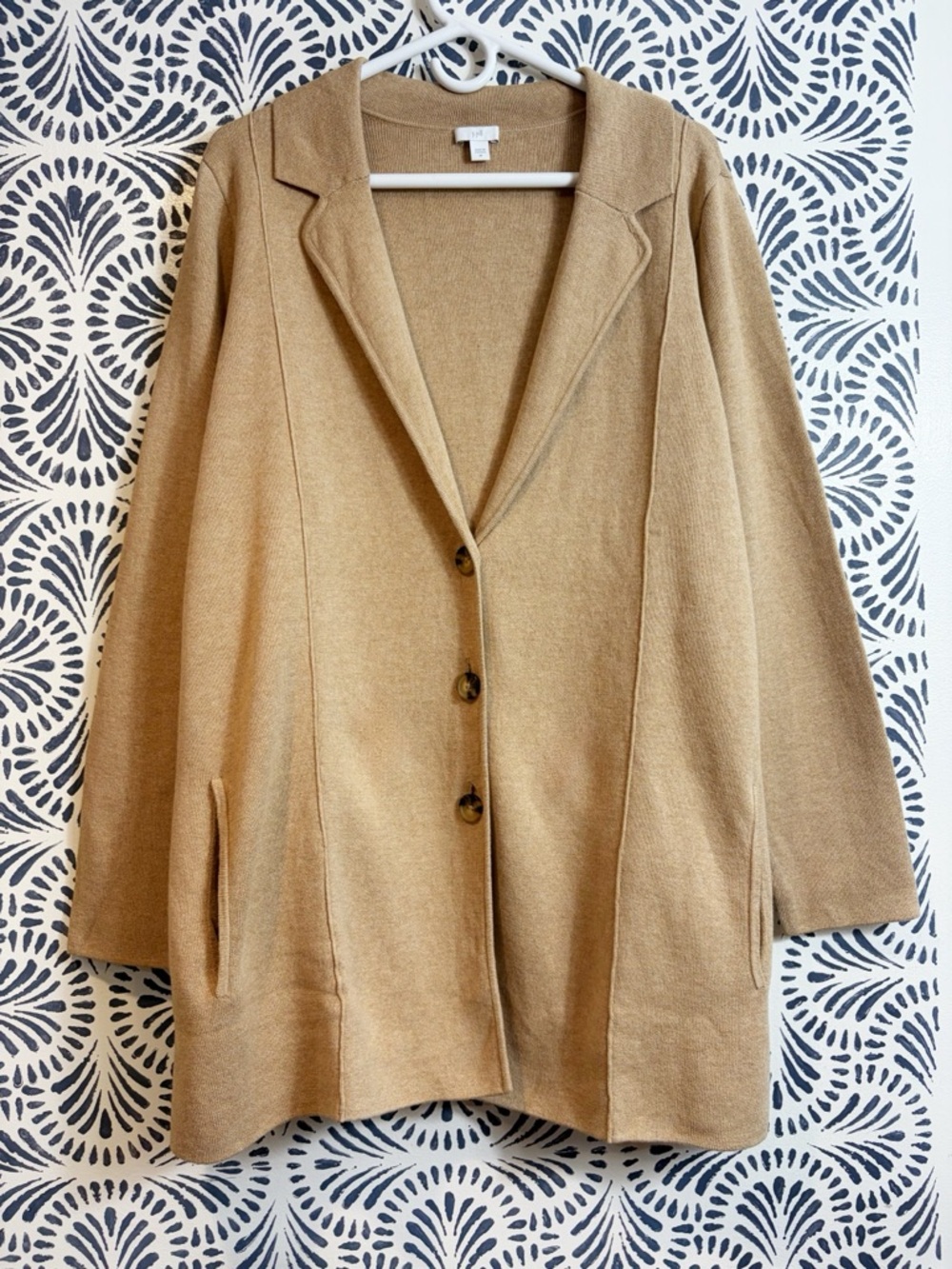 J.Jill Cotton Blend Camel Tan Button Front Sweater Blazer With Pockets